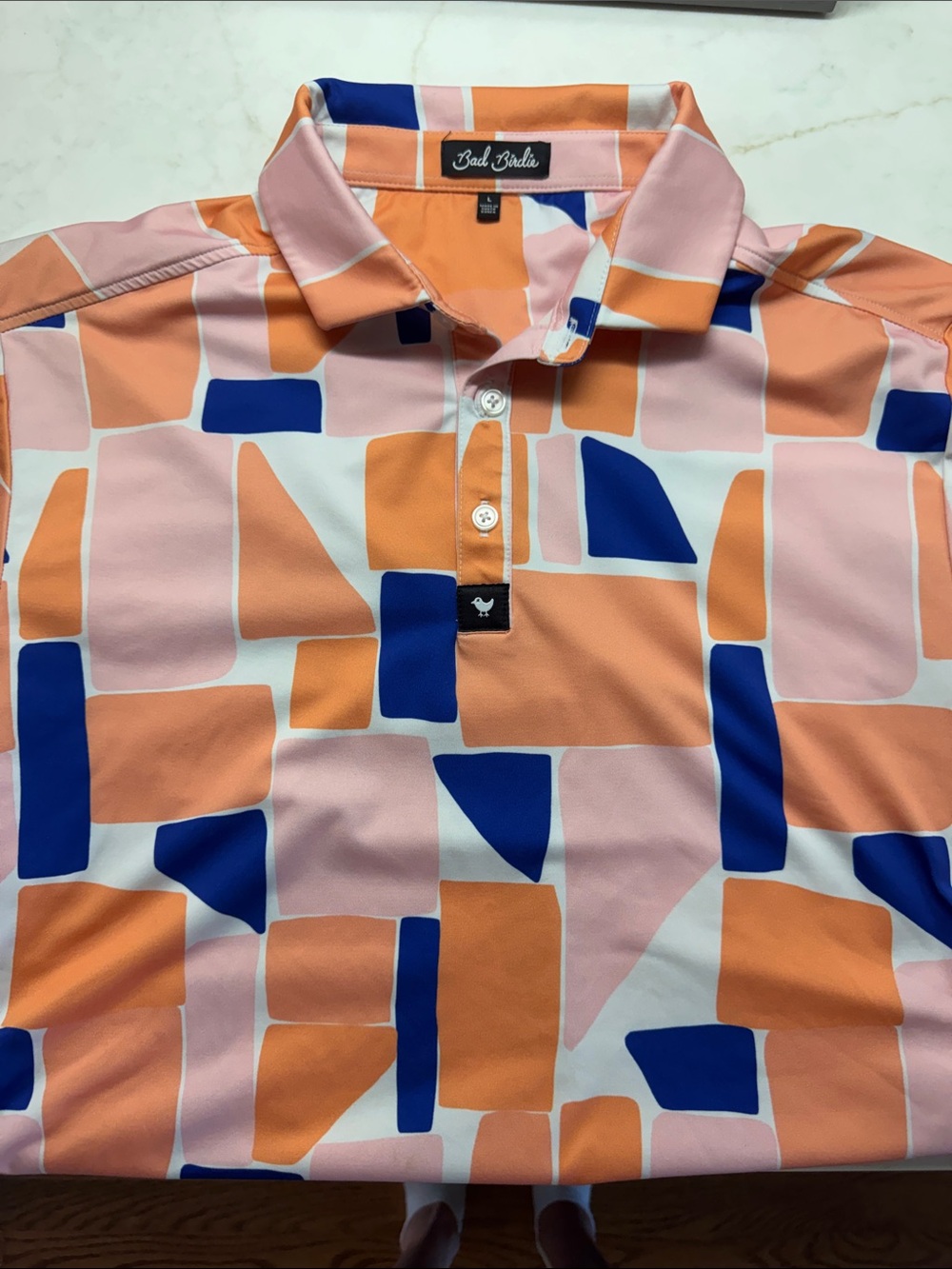 Bad Birdie Abstract Block Polo - Peach, Pink & Royal Blue